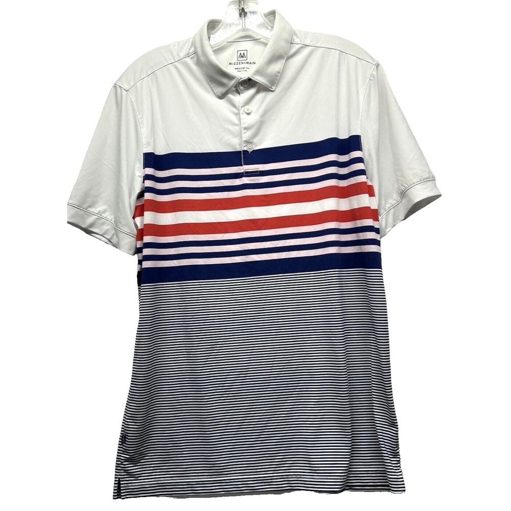 Mizzen + Main Men's Medium Trim Polyester Blend Striped Polo Shirt (H2)
